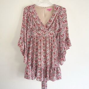 Betsy Johnson Cute Boho Dress Colorful Paisley Ruffles Size 8 Fit Flare Flowy